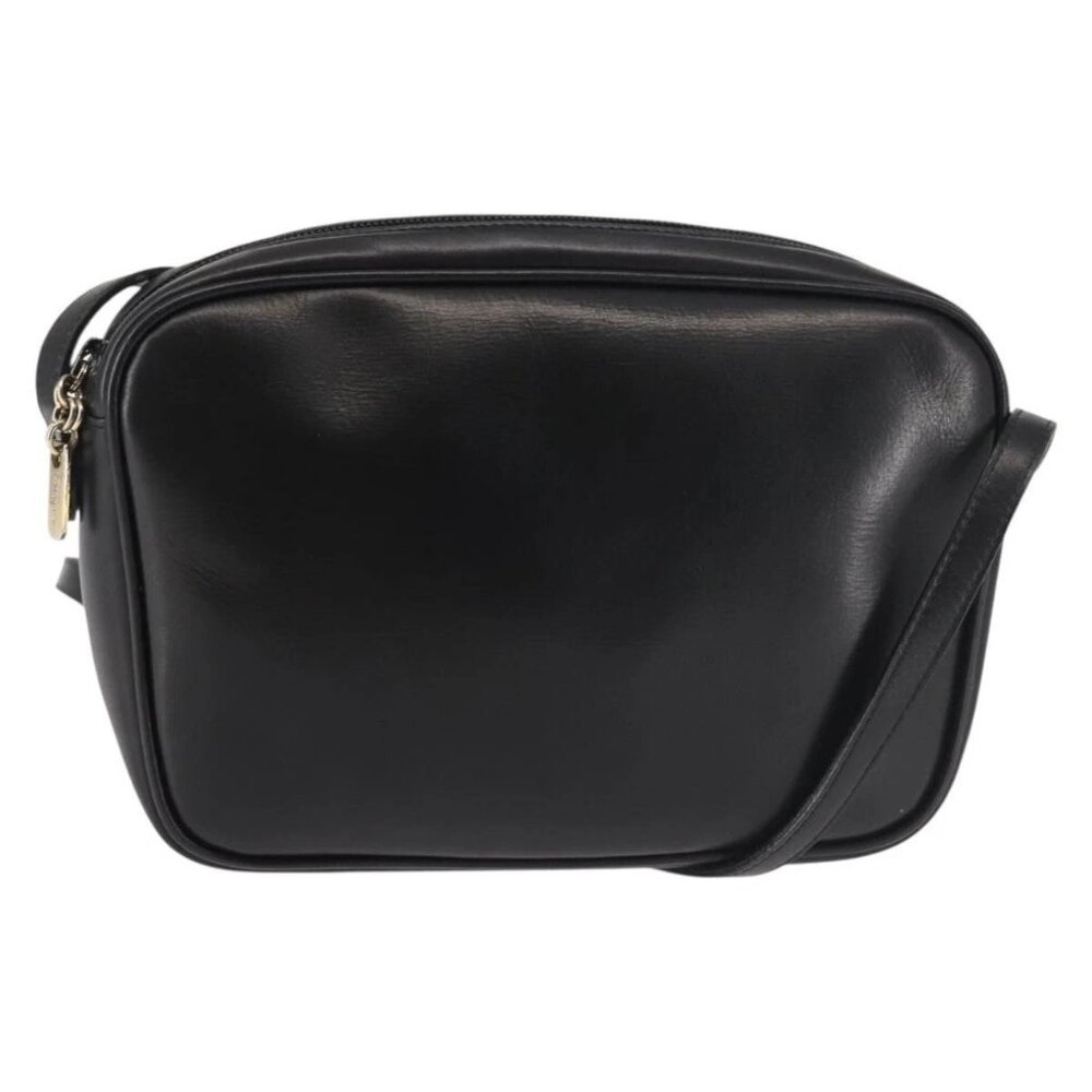 Salvatore Ferragamo Shoulder Bag Leather Black Gold Auth bs29115